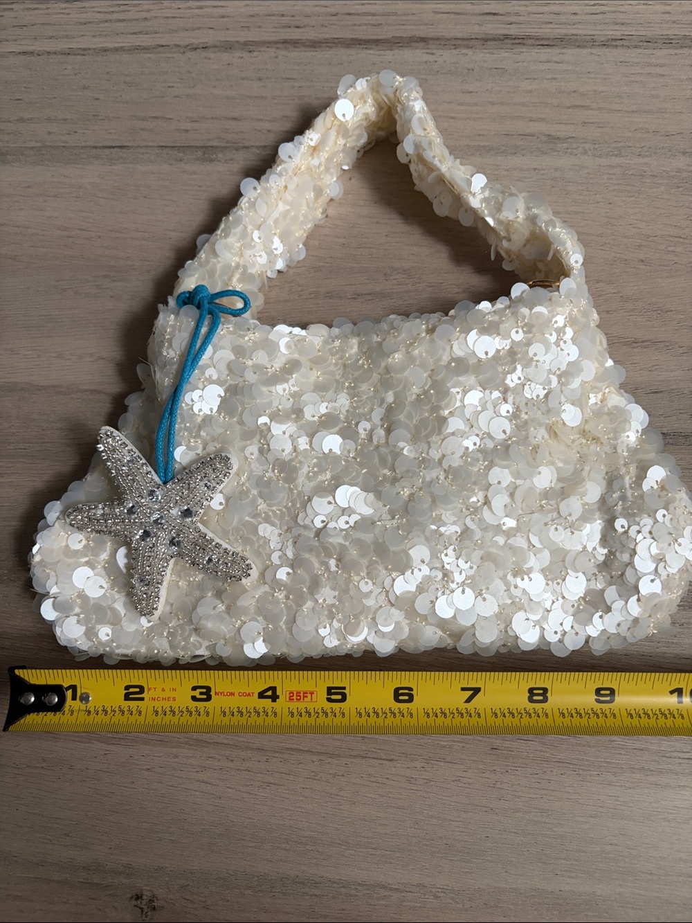 Sequin Evening Bag Purse Crossbody With Beaded Embellished Starfish Bag Charm - Picture 7 of 8